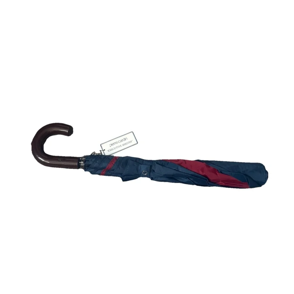 Pierre Cardin Classic Vintage Mini Umbrella With Wooden Handle Blue‎ Maroon - Picture 8 of 9